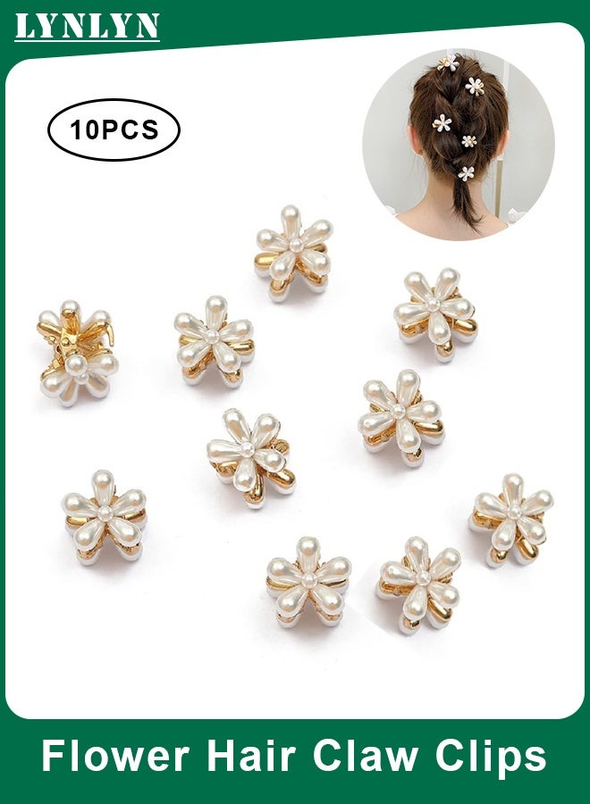 LYNLYN 10PCS Mini Pearl Flower Hair Claw Clips, Gold Metal Hair Clips Set, Sweet Daisy Decorative Barrettes for Women, Brides, and Wedding Accessories - Image 1